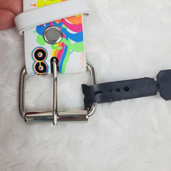 Roller Disco Leather Belt White Size Small - Picture 7 of 8